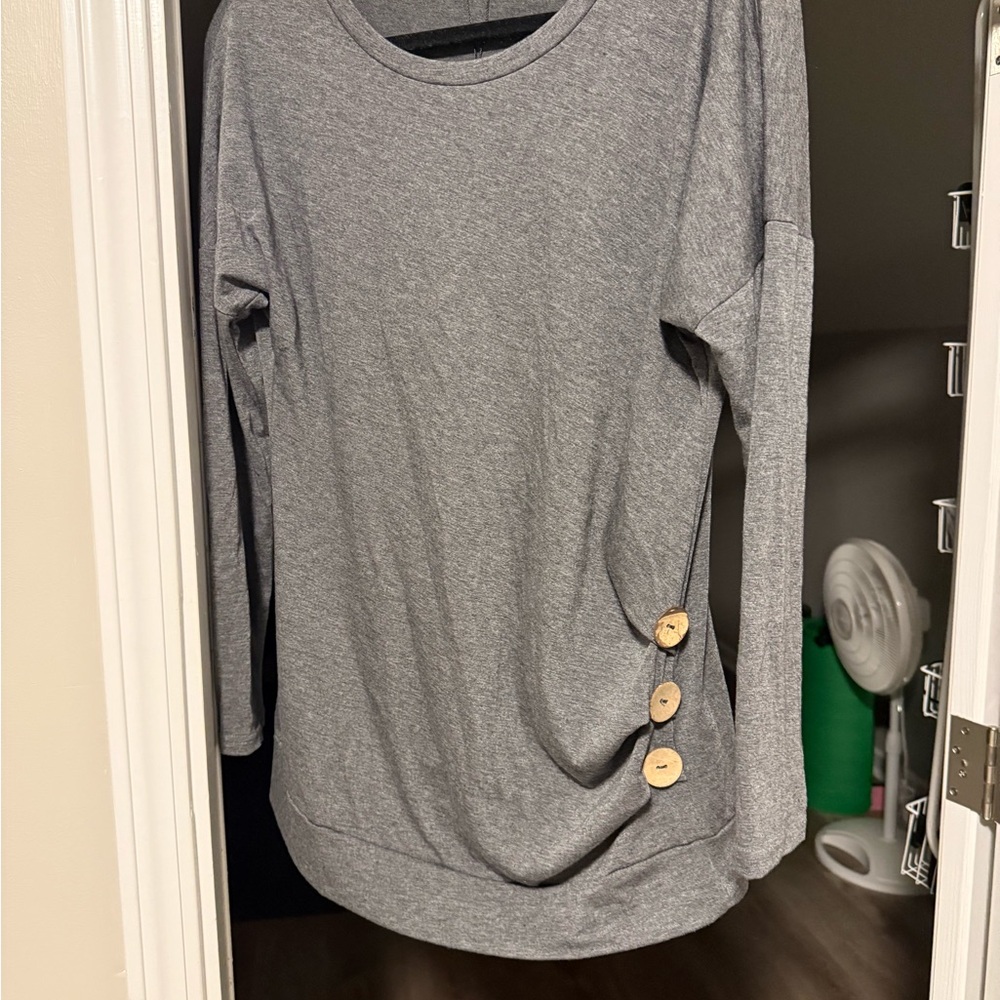 Gray Button-Accent Women's Top